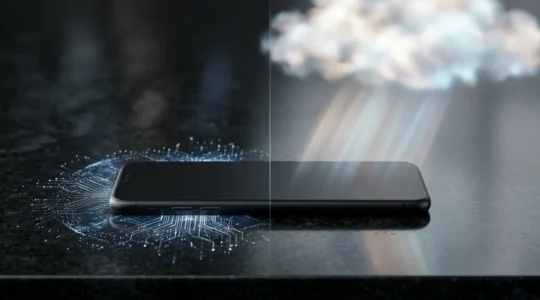 Abstract visualization contrasting cloud-based and local AI processing architectures for mobile banking security