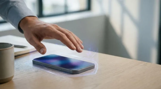 Secure biometric authentication concept showing encrypted data protection for employee devices under UK GDPR regulations