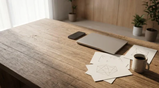 Developer working on mobile code refactoring process with architectural blueprints