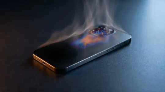 Close-up view of smartphone processor overheating during intensive mobile gaming session