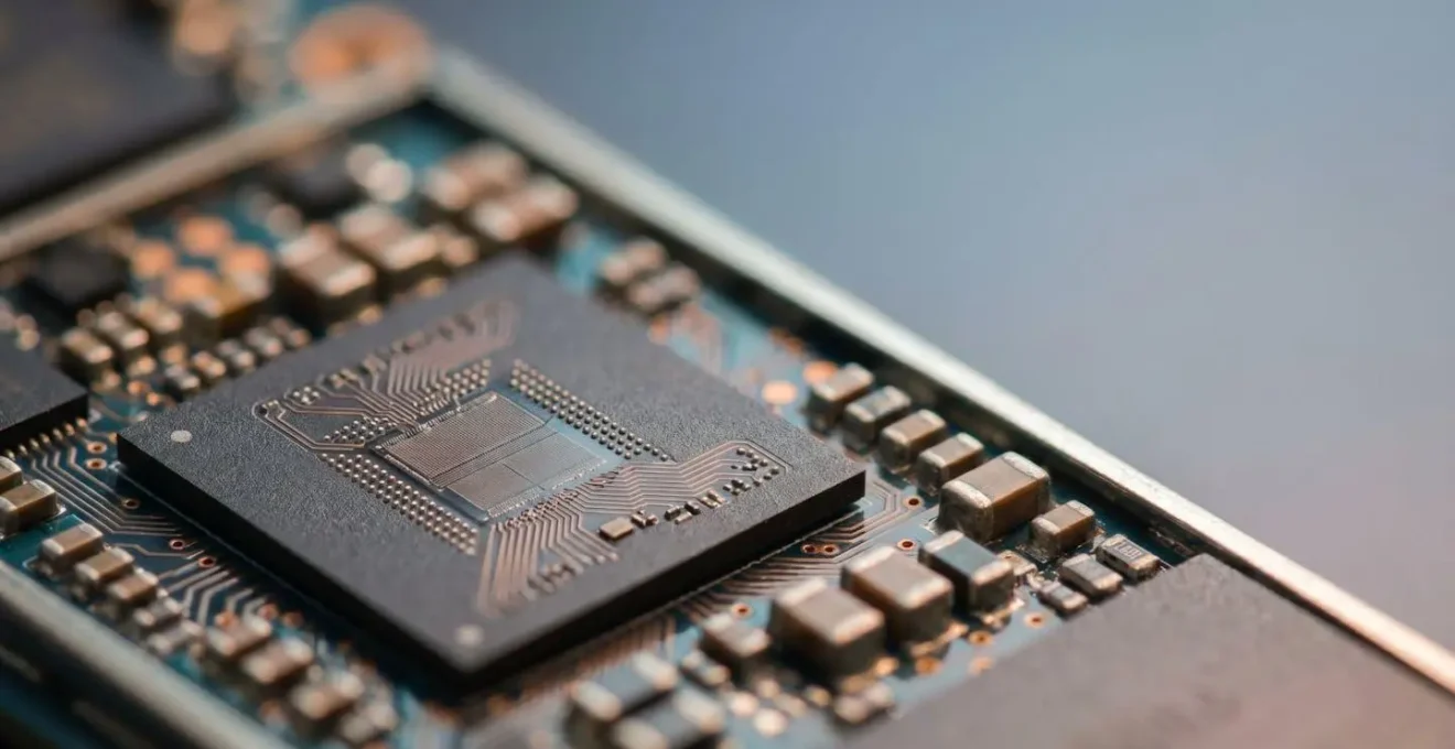 Close-up view of smartphone internal components showing system-on-chip architecture and integrated circuit board